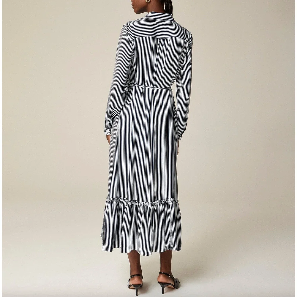 J.Crew Long Amelia Shirt Dress Striped Drapey Viscose Twill Nautical XXS NWT